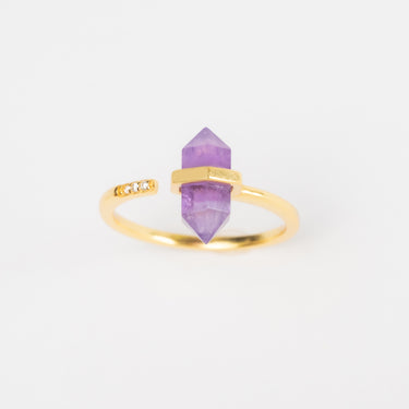 Anillo dorado de plata con chapa de oro, cuarzo y zirconias