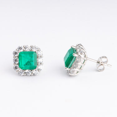 Aretes de Plata 925 con Zirconias en color esmeralda