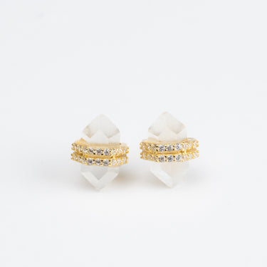 Aretes de plata con chapa de oro, cuarzo y zirconias