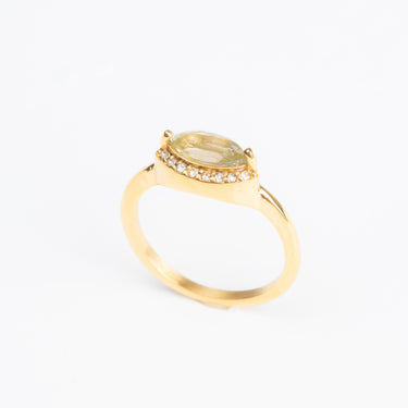 Anillo de acero inoxidable con chapa de oro y zirconias