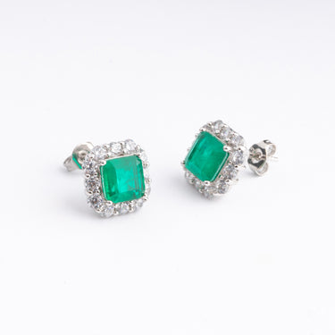 Aretes de Plata 925 con Zirconias en color esmeralda